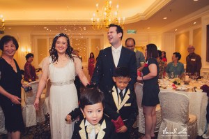 Bride and groom walking down the aisle