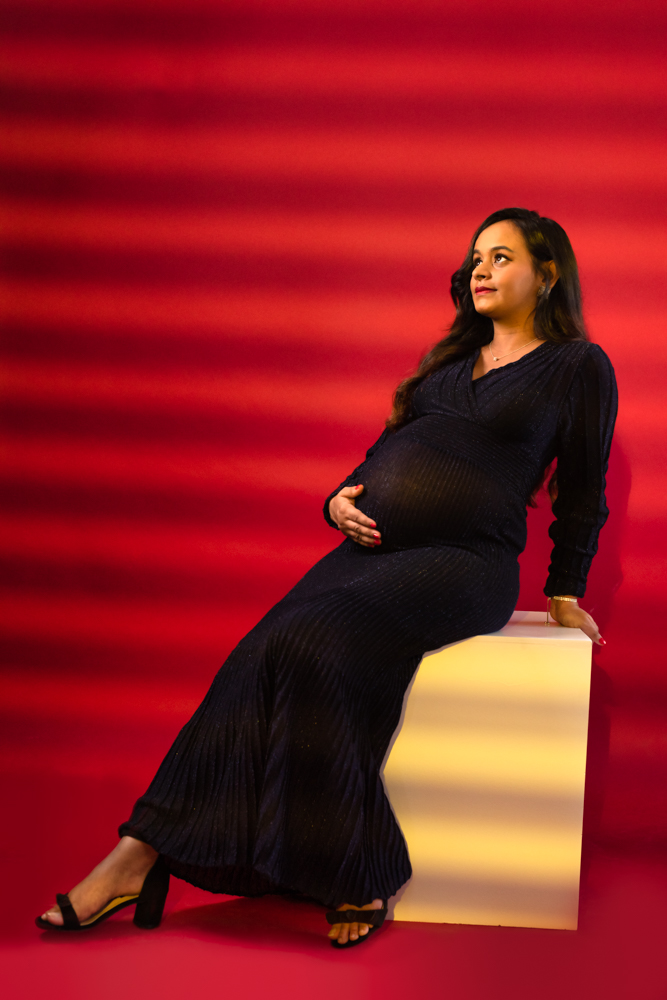 First Maternity photo session studio portrait 2021