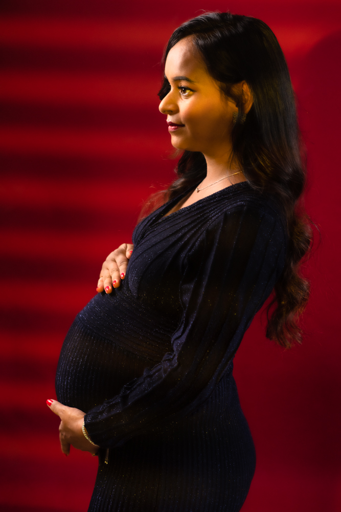 First Maternity photo session studio portrait 2021